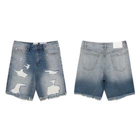 Gallery Dept Internet celebrity embroidered letters washed jeans for women in summer light-colored high waist loose shorts with tassels worn out-2437  